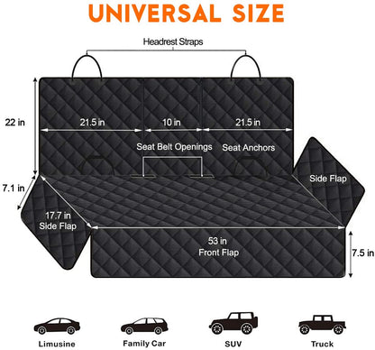 Premium Waterproof Dog Car Seat Cover - Durable Back Seat Protector for Pets, Fits Most Cars, SUVs, and Trucks (53" Width) - Black