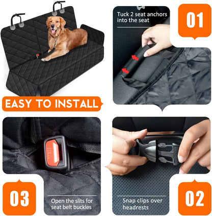 Premium Waterproof Dog Car Seat Cover - Durable Back Seat Protector for Pets, Fits Most Cars, SUVs, and Trucks (53" Width) - Black